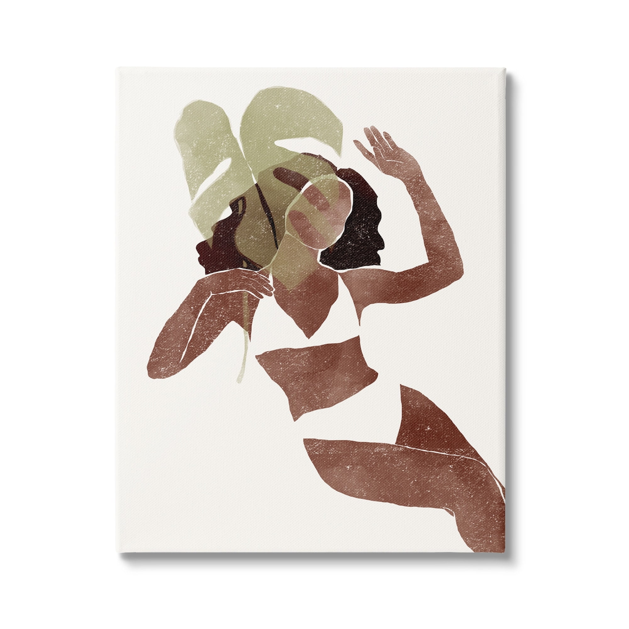 Stupell Monstera Leaf Girl Earth Tones Botanical & Floral Painting Gallery Wrapped Canvas Print Wall Art