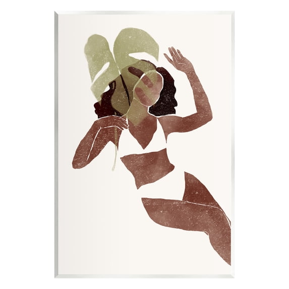 Stupell Monstera Leaf Girl Earth Tones Botanical & Floral Painting Wall Plaque Unframed Art Print Wall Art