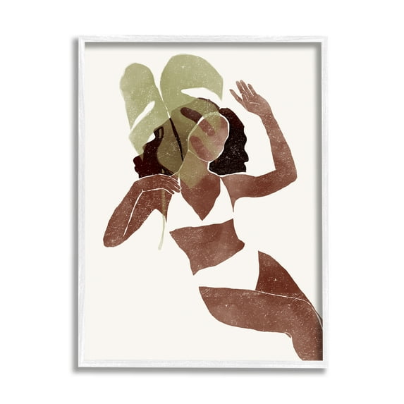 Stupell Monstera Leaf Girl Earth Tones Botanical & Floral Painting White Framed Art Print Wall Art