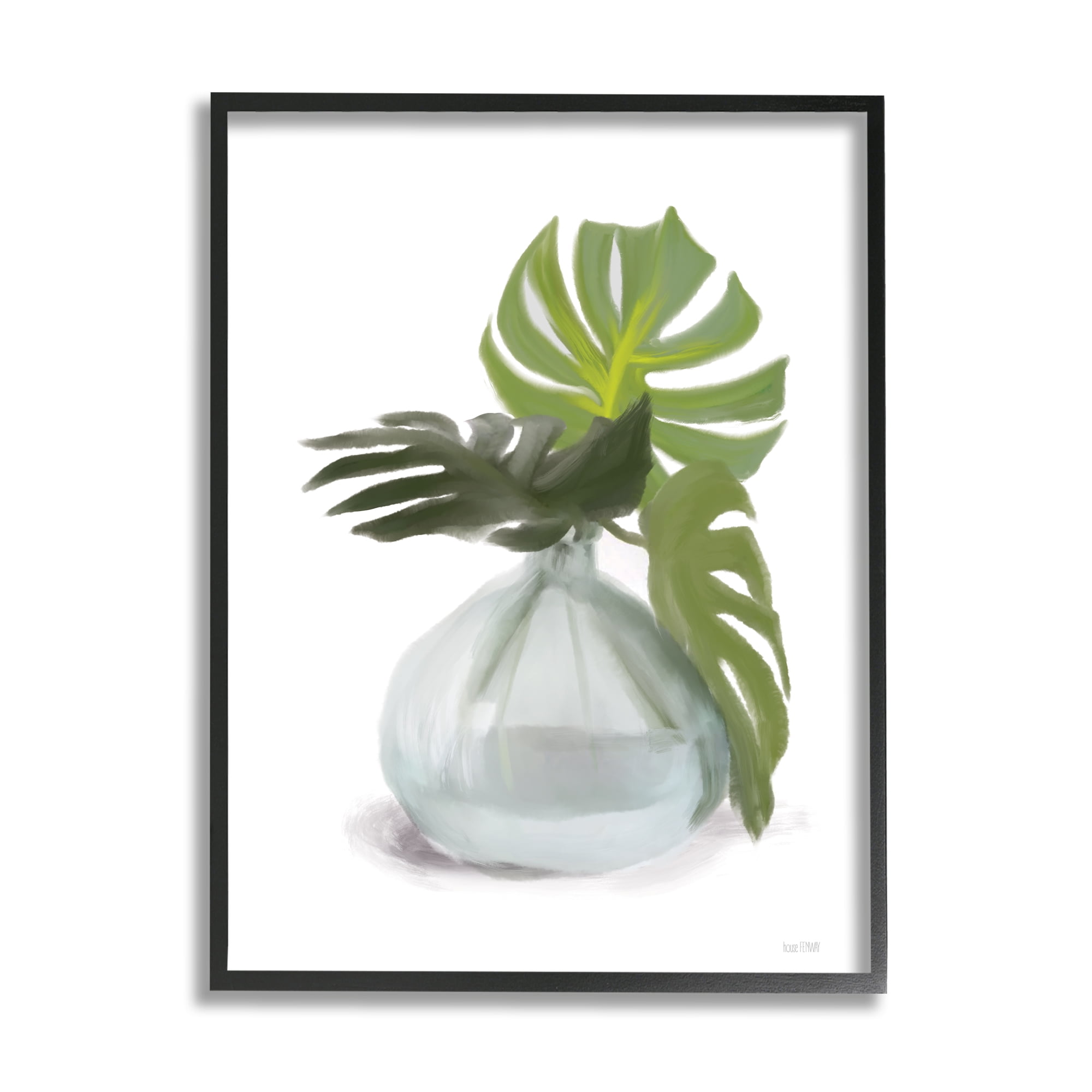 Stupell Monstera Leaf Sprigs Jar Botanical & Floral Painting Black Framed Art Print Wall Art