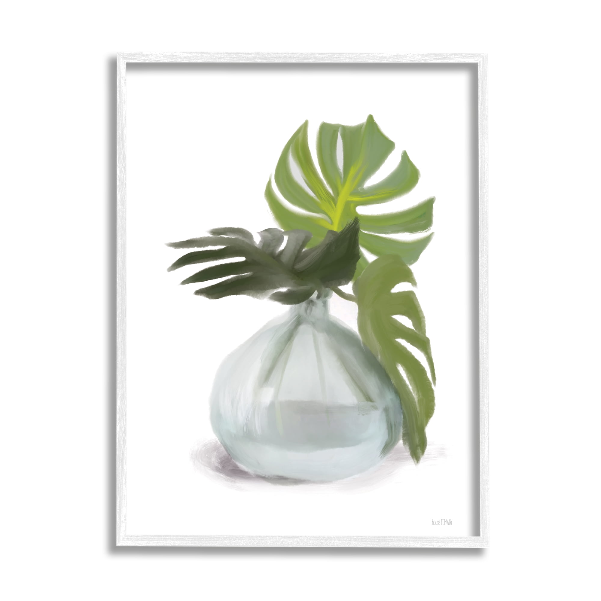 Stupell Monstera Leaf Sprigs Jar Botanical & Floral Painting White Framed Art Print Wall Art