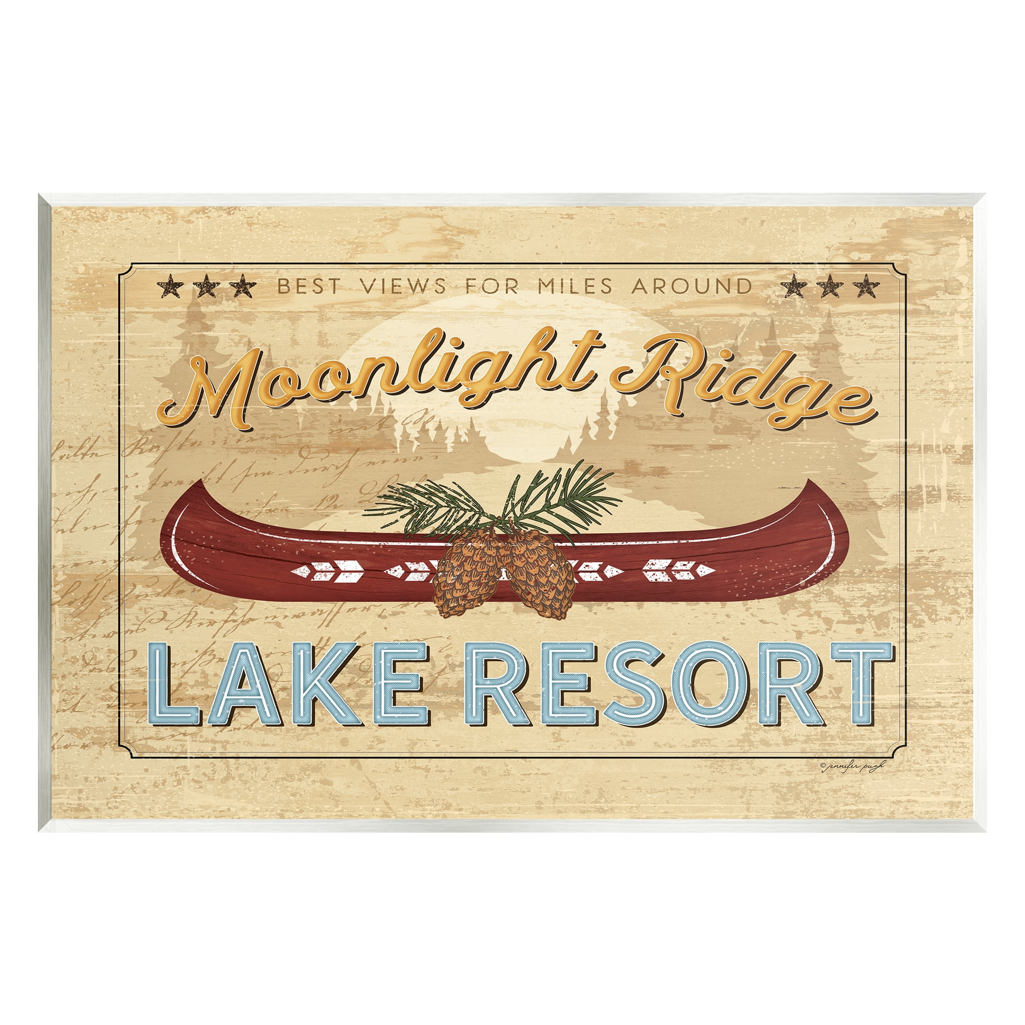 Stupell Moonlight Ridge Lake Resort Canoe Landscape Painting Wall Plaque Unframed Art Print Wall Art