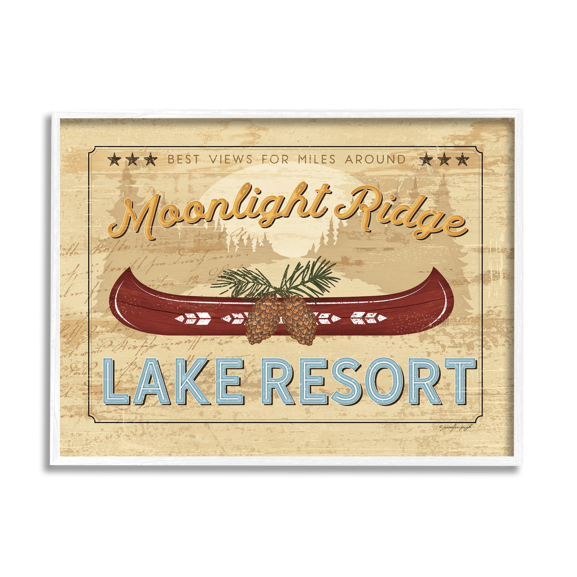 Stupell Moonlight Ridge Lake Resort Canoe Landscape Painting White Framed Art Print Wall Art