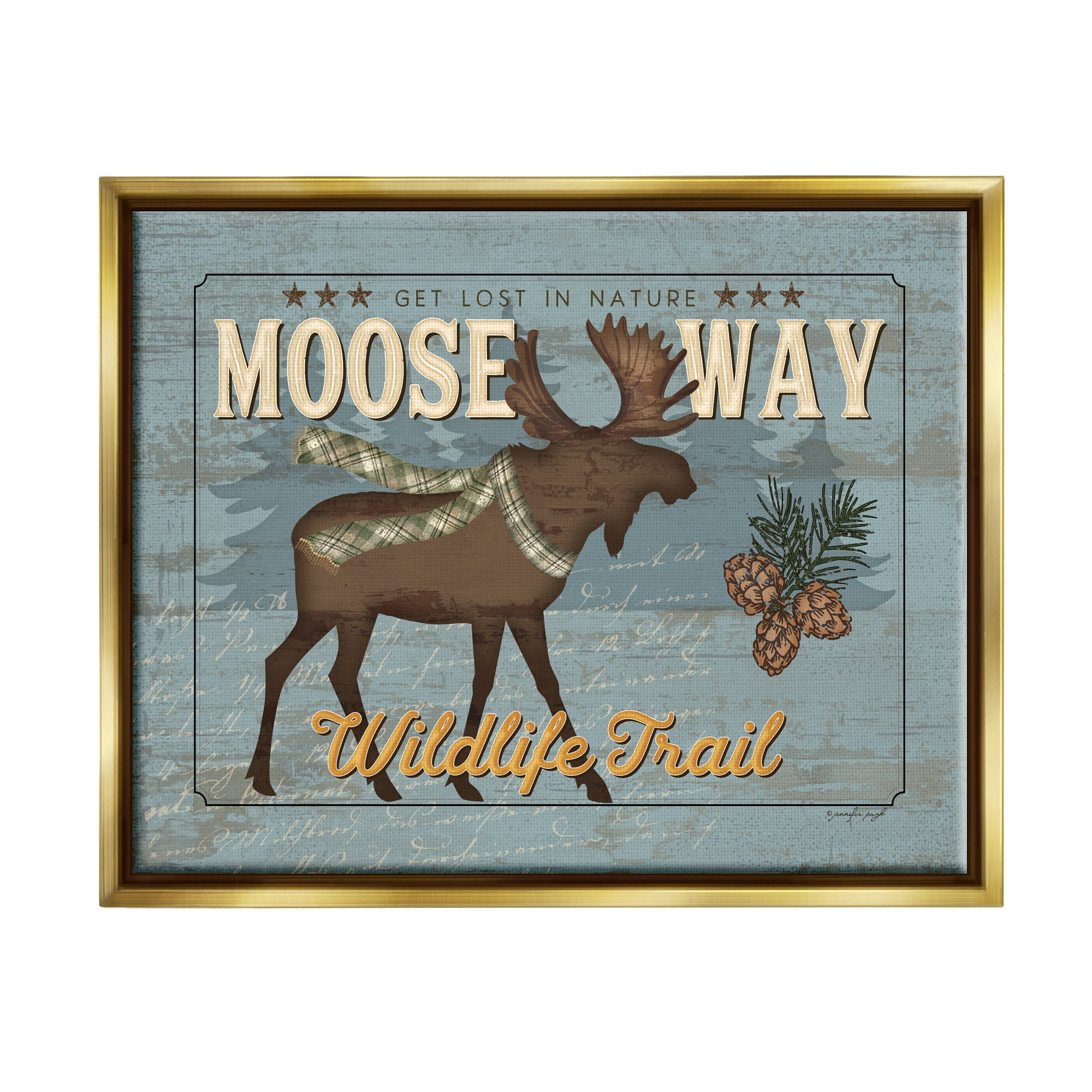 Stupell Moose Way Wildlife Trail Rustic Animals & Insects Painting Gold Floater Framed Art Print Wall Art