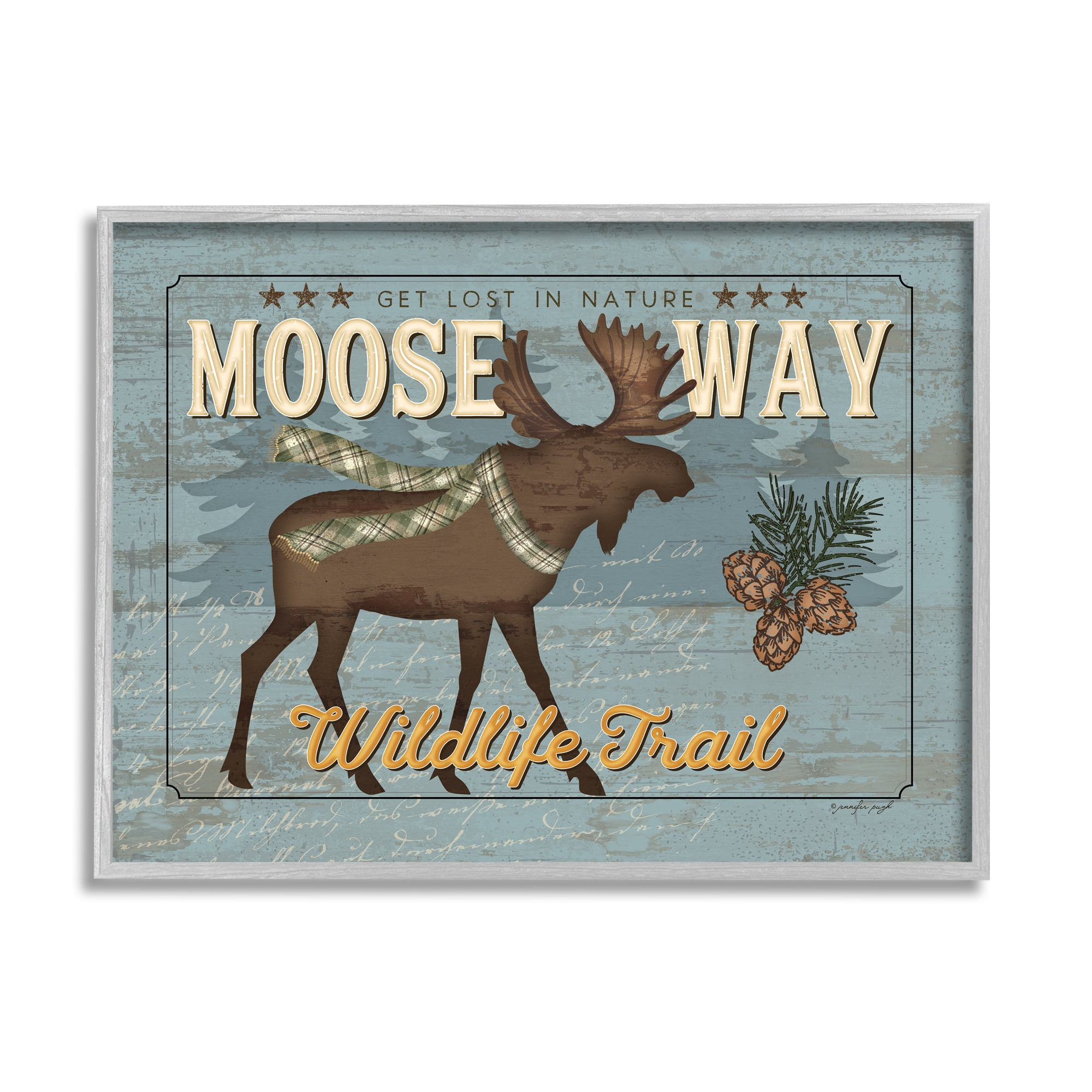 Stupell Moose Way Wildlife Trail Rustic Animals & Insects Painting Gray Framed Art Print Wall Art