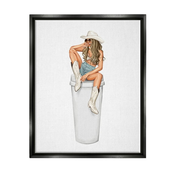 Stupell Morning Coffee Country Cowgirl Beauty & Fashion Painting Black Floater Framed Art Print Wall Art