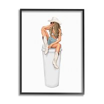 Stupell Morning Coffee Country Cowgirl Beauty & Fashion Painting Black Framed Art Print Wall Art