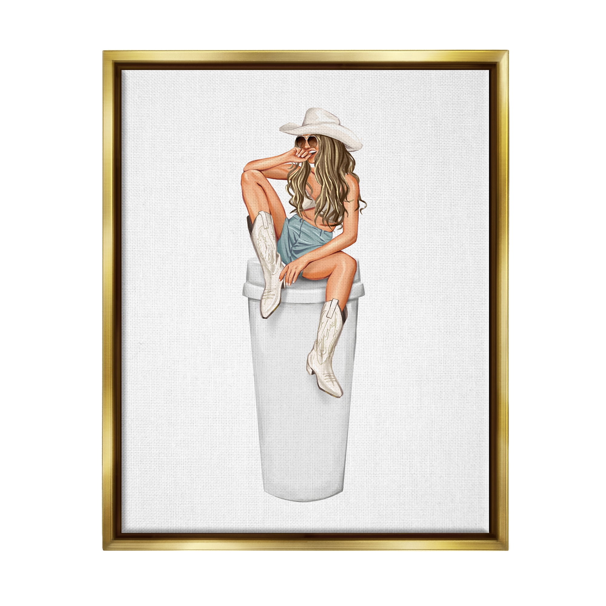 Stupell Morning Coffee Country Cowgirl Beauty & Fashion Painting Gold Floater Framed Art Print Wall Art
