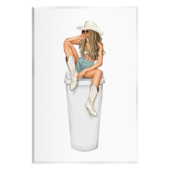 Stupell Morning Coffee Country Cowgirl Beauty & Fashion Painting Wall Plaque Unframed Art Print Wall Art