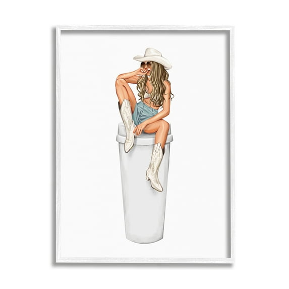 Stupell Morning Coffee Country Cowgirl Beauty & Fashion Painting White Framed Art Print Wall Art