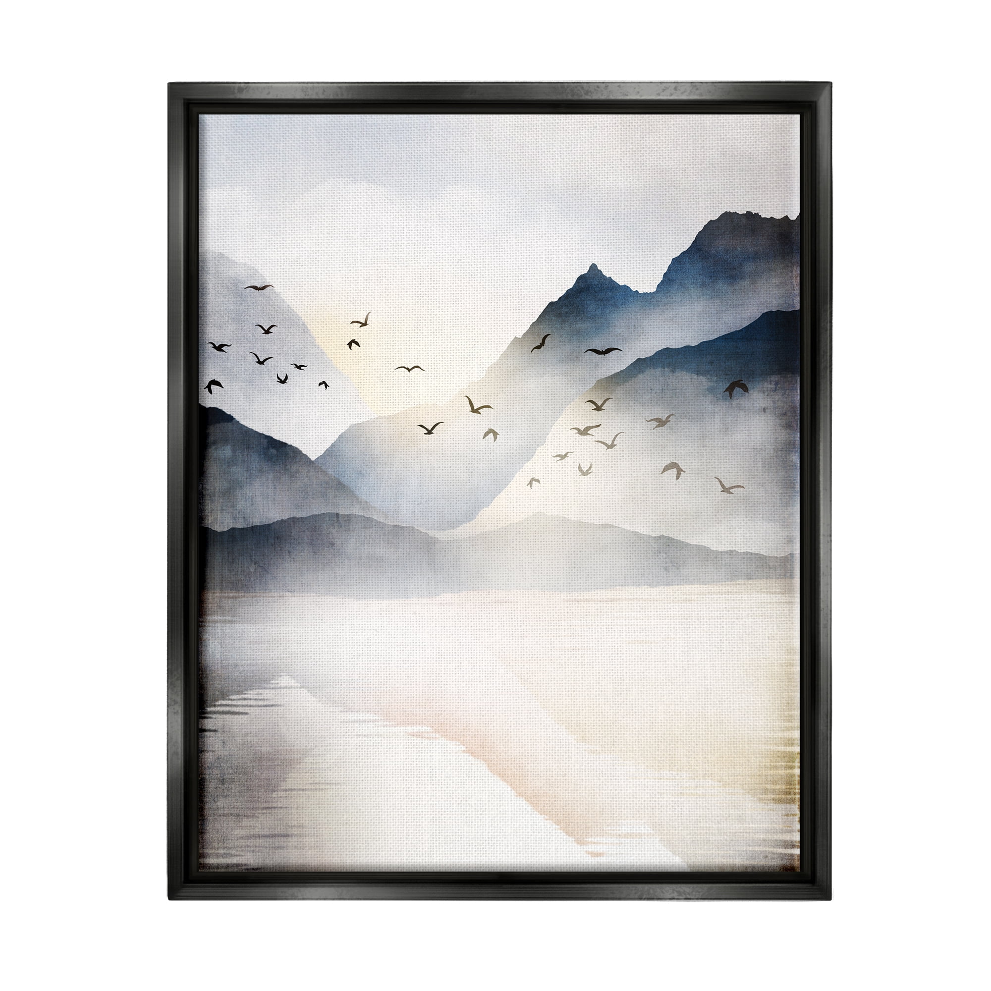 Stupell Mountain Lake Nature Wilderness Landscape Painting Black Floater Framed Art Print Wall Art