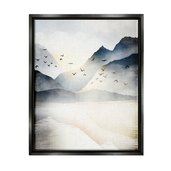 Stupell Mountain Lake Nature Wilderness Landscape Painting Black Floater Framed Art Print Wall Art