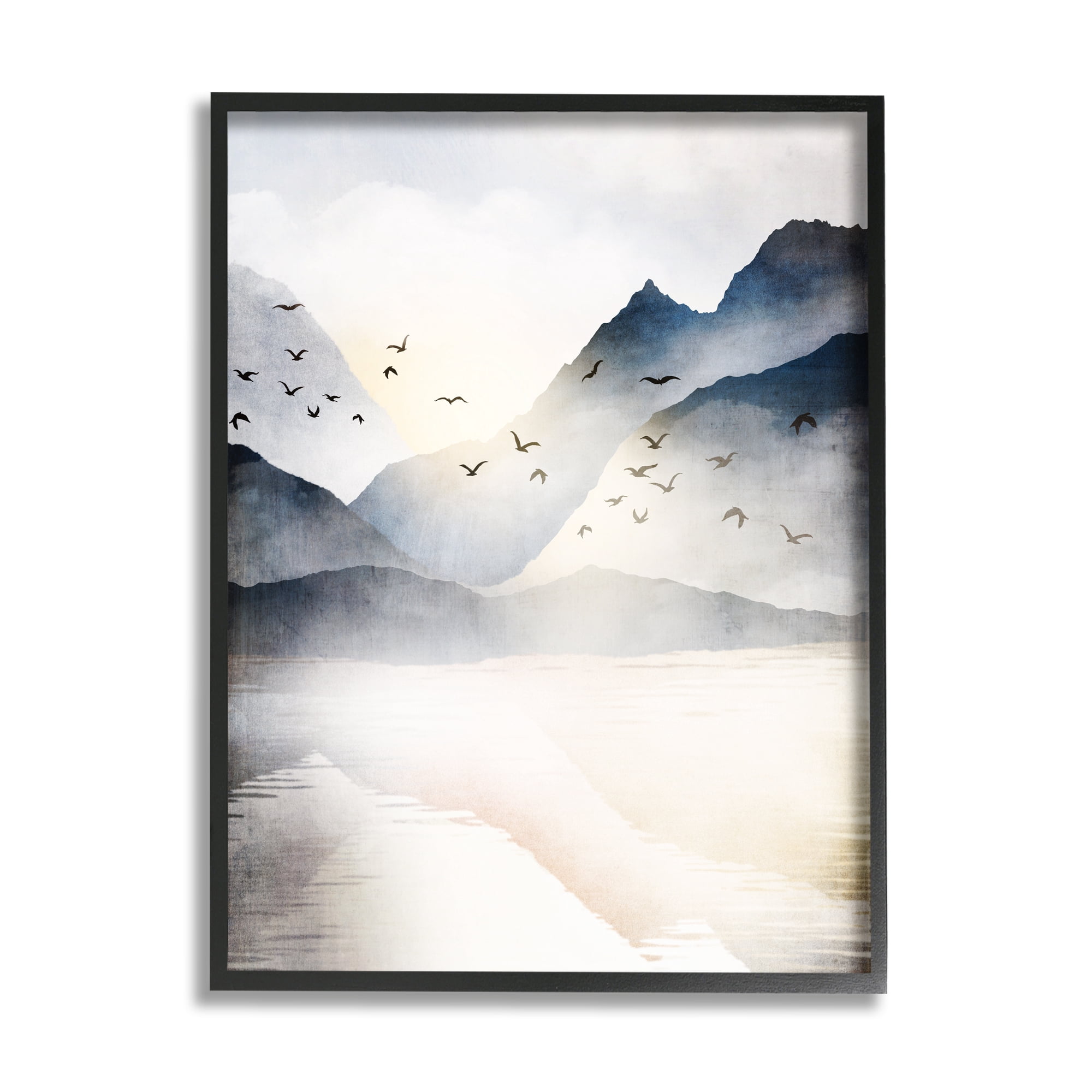 Stupell Mountain Lake Nature Wilderness Landscape Painting Black Framed Art Print Wall Art