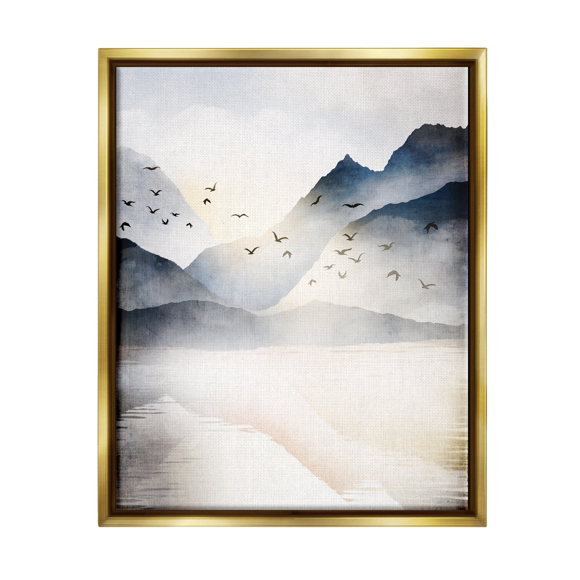 Stupell Mountain Lake Nature Wilderness Landscape Painting Gold Floater Framed Art Print Wall Art