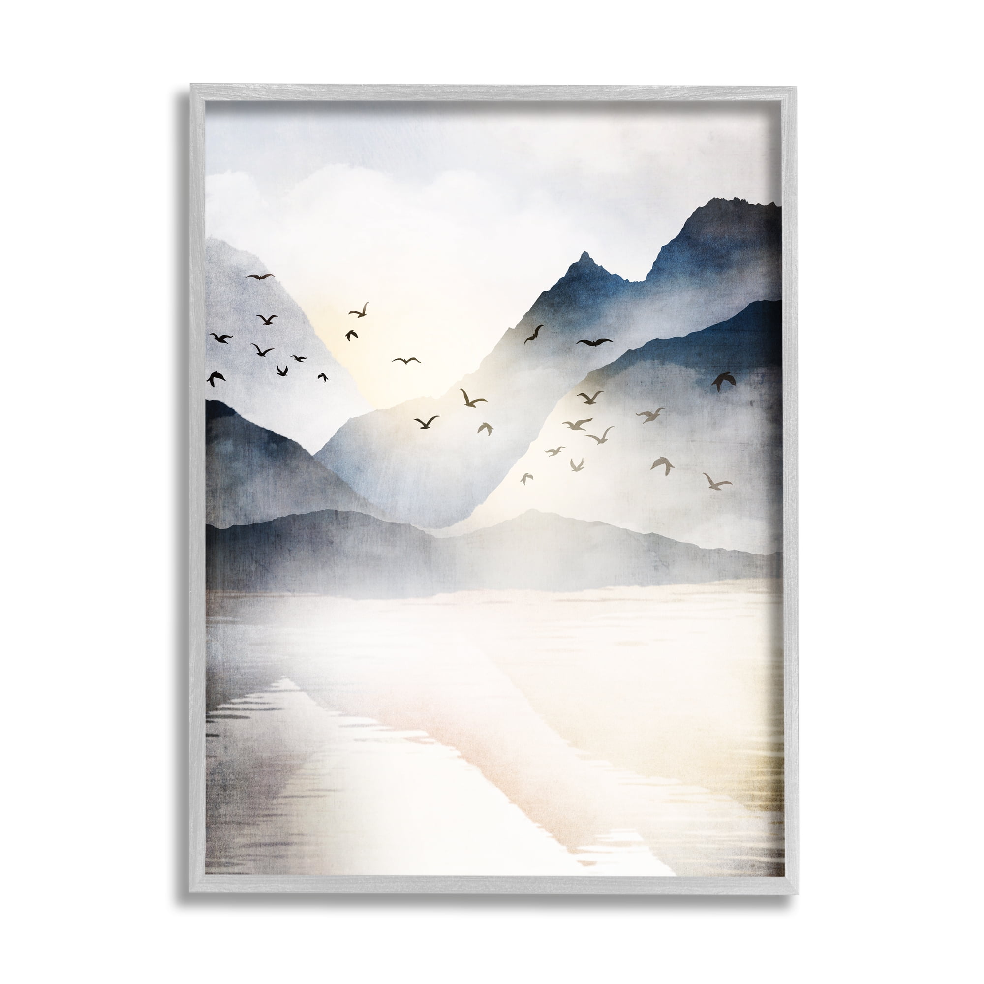 Gray Framed Mountain Lake Nature Wilderness Landscape Wall Art