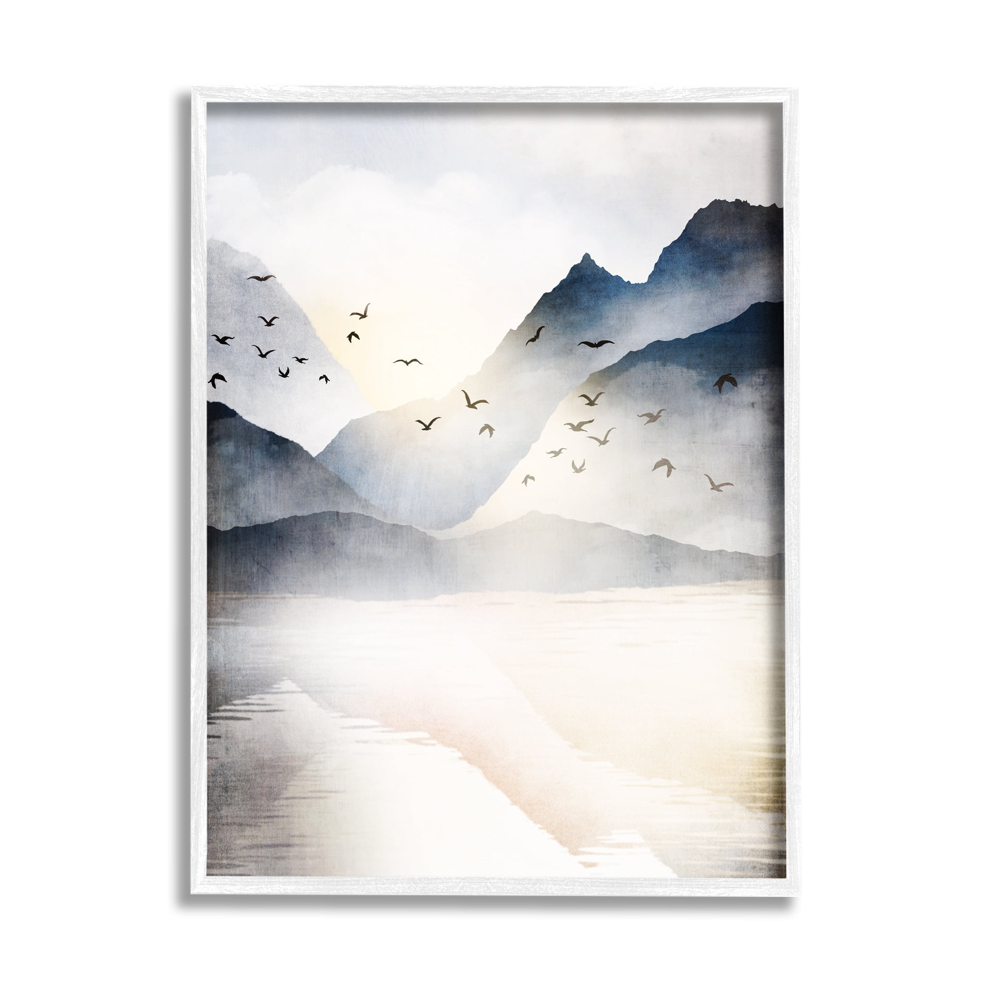Stupell Mountain Lake Nature Wilderness Landscape Painting White Framed Art Print Wall Art