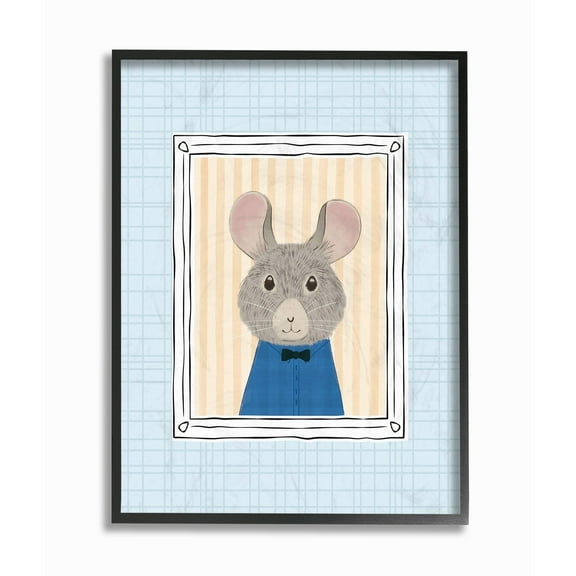 Stupell Mouse Portrait Blue Framed Giclee Wall Art 16 x 20