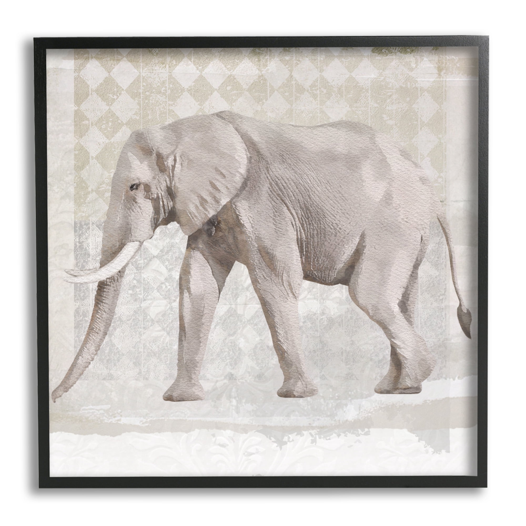 Stupell Muted Geometric Elephant Pattern Animals & Insects Painting Black Framed Art Print Wall Art