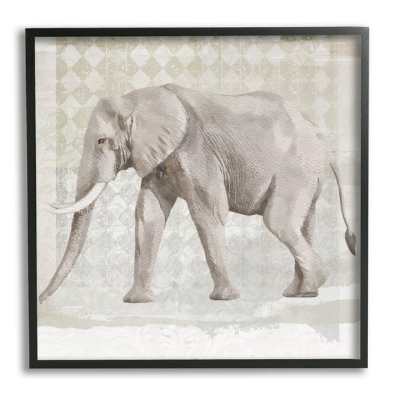 Stupell Muted Geometric Elephant Pattern Animals & Insects Painting Black Framed Art Print Wall Art