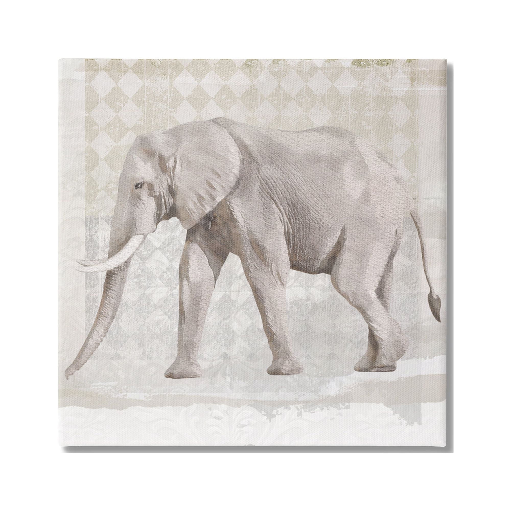 Stupell Muted Geometric Elephant Pattern Animals & Insects Painting Gallery Wrapped Canvas Print Wall Art