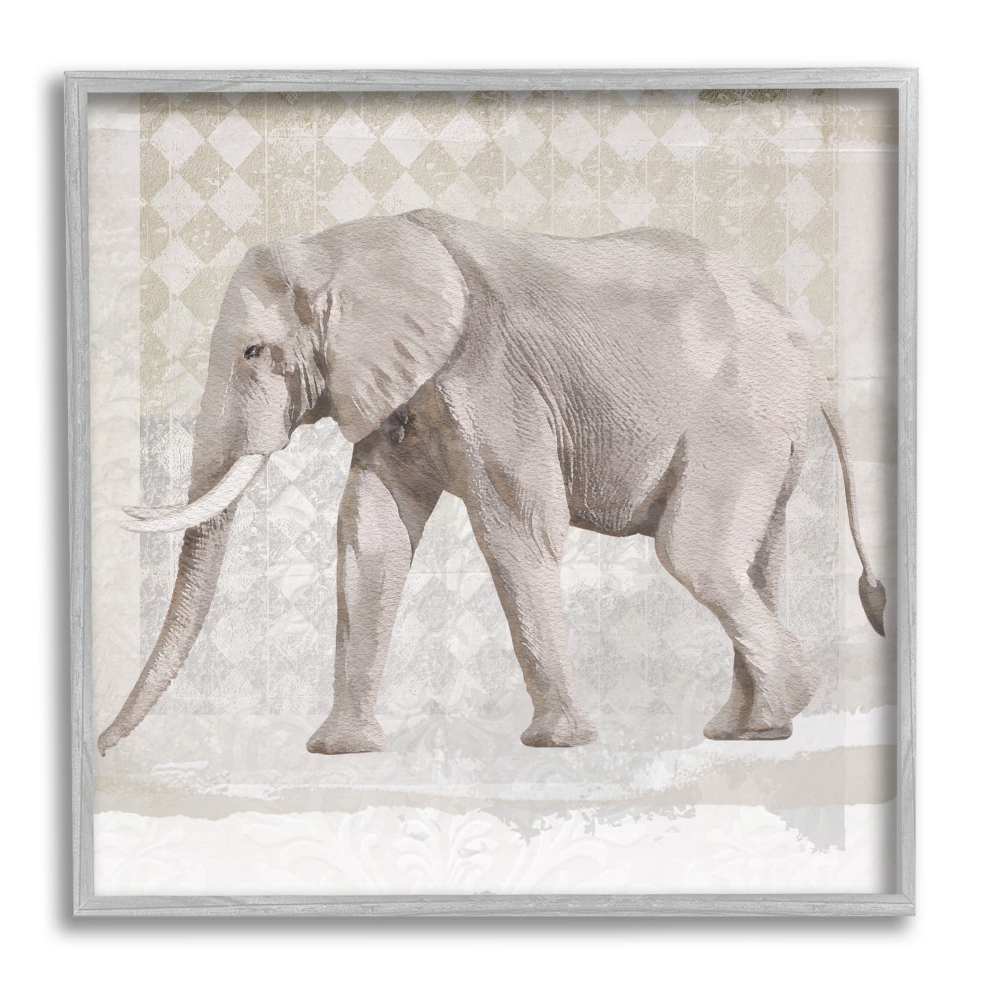 Stupell Muted Geometric Elephant Pattern Animals & Insects Painting Gray Framed Art Print Wall Art