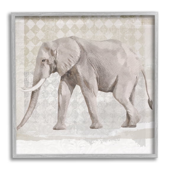 Stupell Muted Geometric Elephant Pattern Animals & Insects Painting Gray Framed Art Print Wall Art