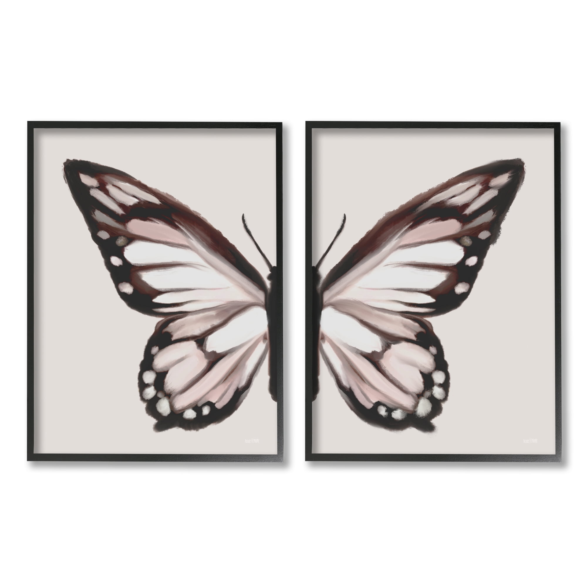 Stupell Muted Symmetrical Butterfly Wings Animals & Insects Painting Black Framed Art Print Wall Art, Set of 2
