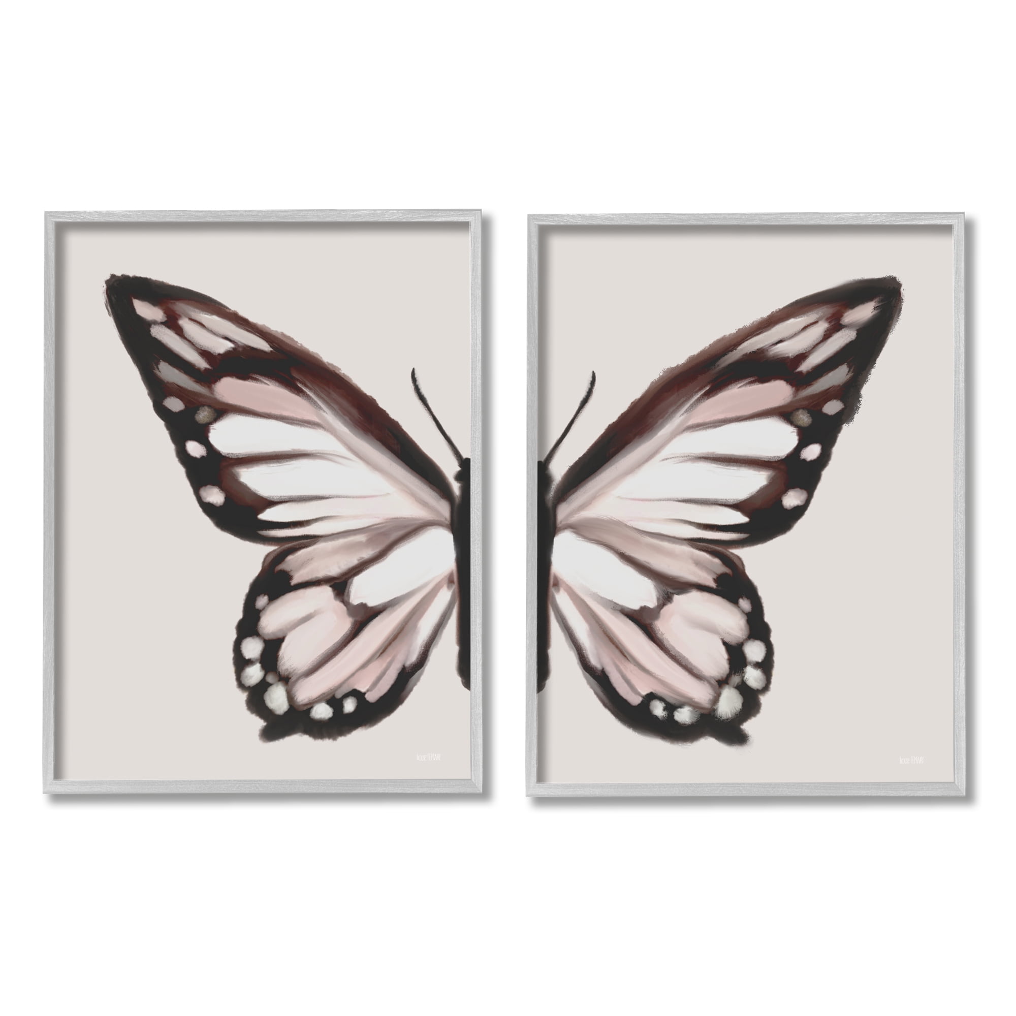 Stupell Muted Symmetrical Butterfly Wings Animals & Insects Painting Gray Framed Art Print Wall Art, Set of 2