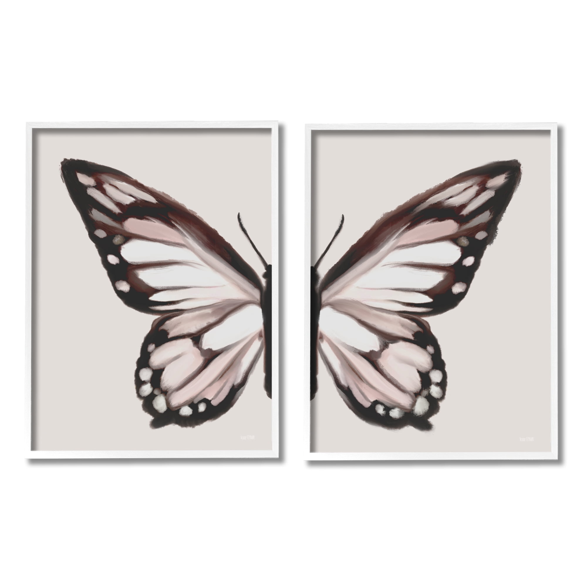 Stupell Muted Symmetrical Butterfly Wings Animals & Insects Painting White Framed Art Print Wall Art, Set of 2