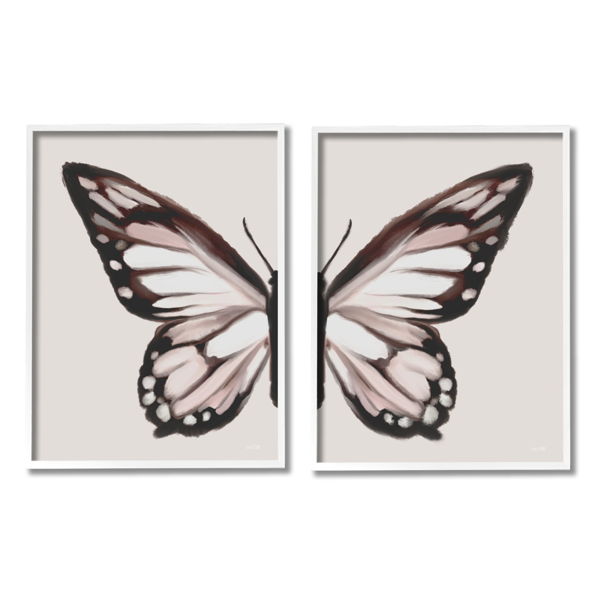 Stupell Muted Symmetrical Butterfly Wings Animals & Insects Painting White Framed Art Print Wall Art, Set of 2