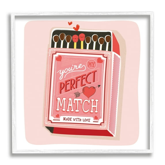 Stupell My Perfect Match Fun Romance Holiday Painting White Framed Art Print Wall Art