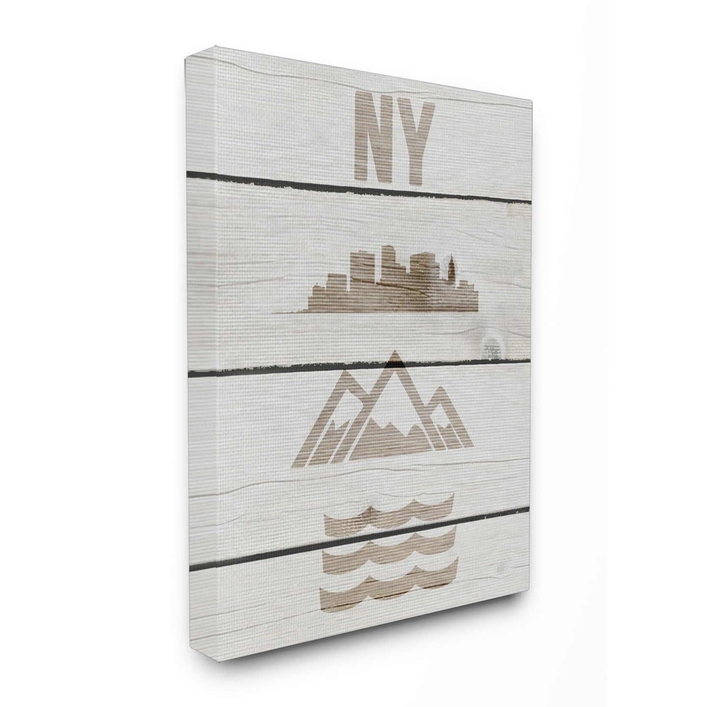 Stupell  NYC Symbols Distressed Wood Stretched Canvas Wall Art 24 x 30