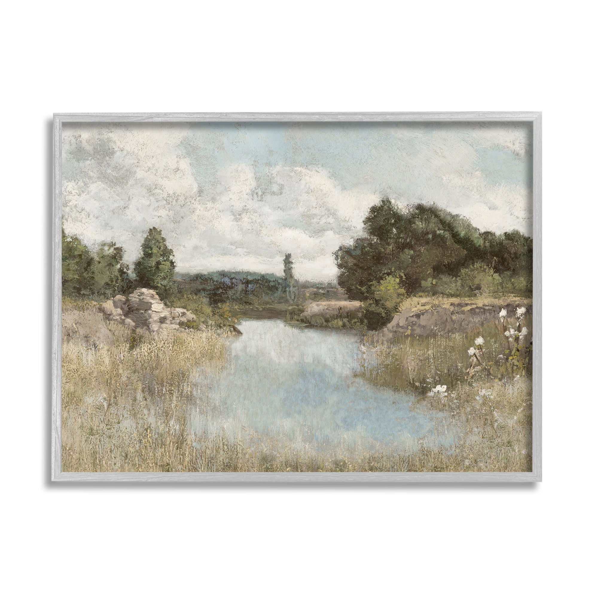 Stupell Nature Stream Wilderness Creek Landscape Painting Gray Framed Art Print Wall Art