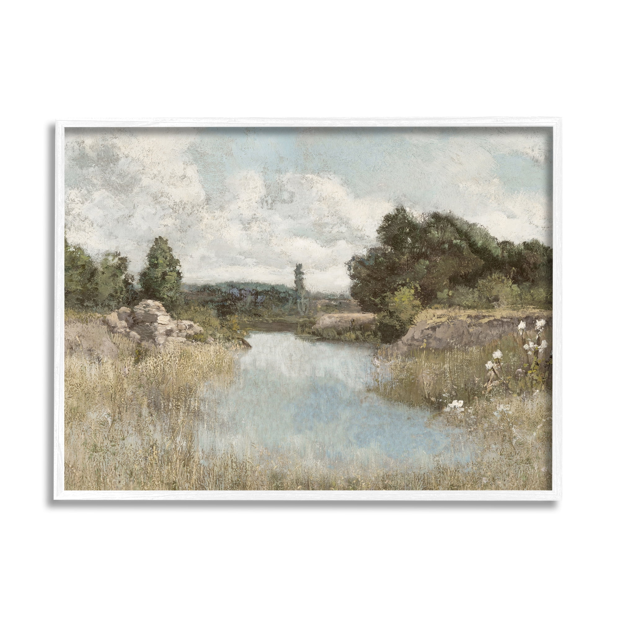 Stupell Nature Stream Wilderness Creek Landscape Painting White Framed Art Print Wall Art