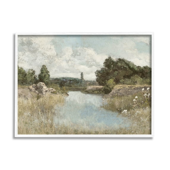 Stupell Nature Stream Wilderness Creek Landscape Painting White Framed Art Print Wall Art