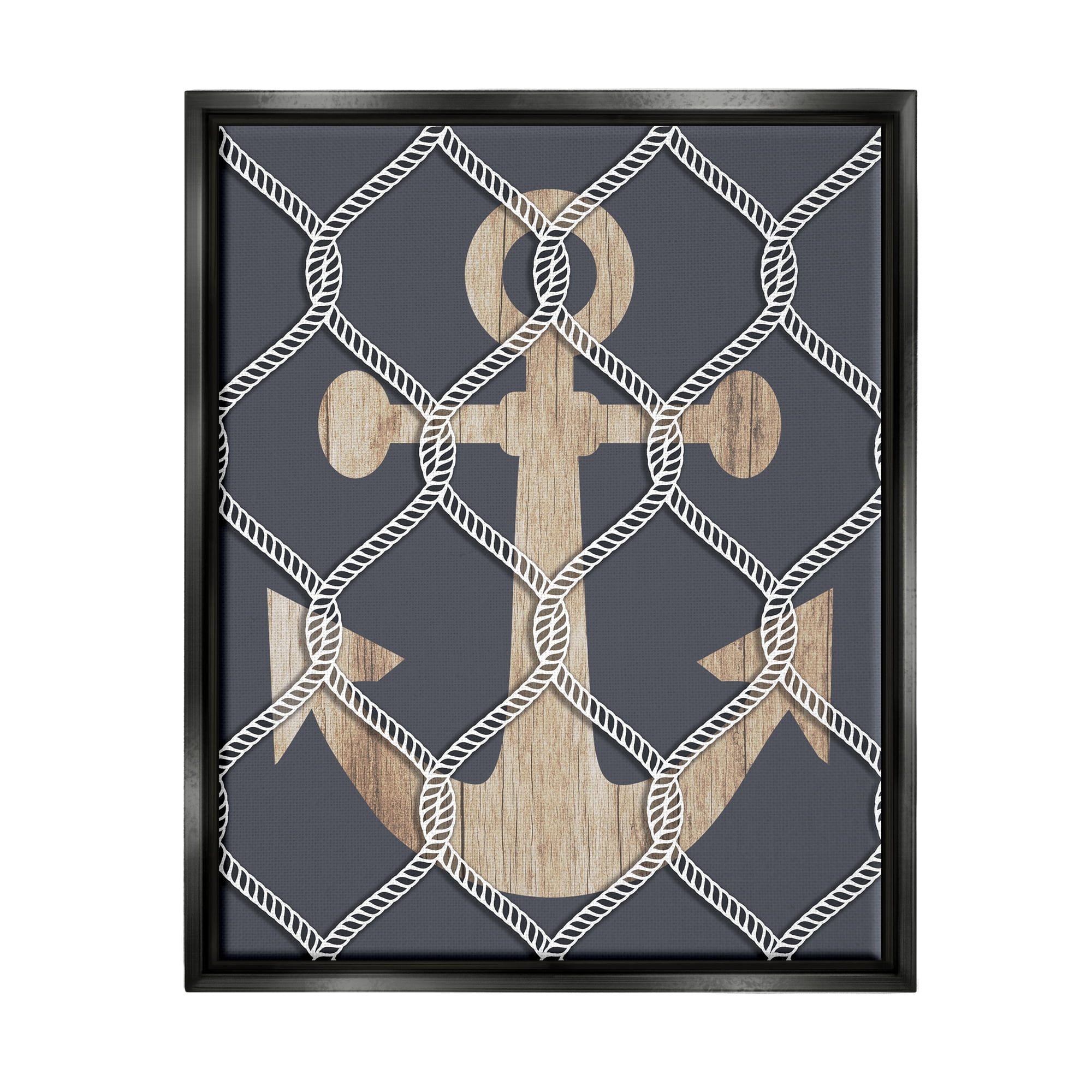 Stupell Nautical Anchor Linked Rope Landscape Painting Black Floater Framed Art Print Wall Art