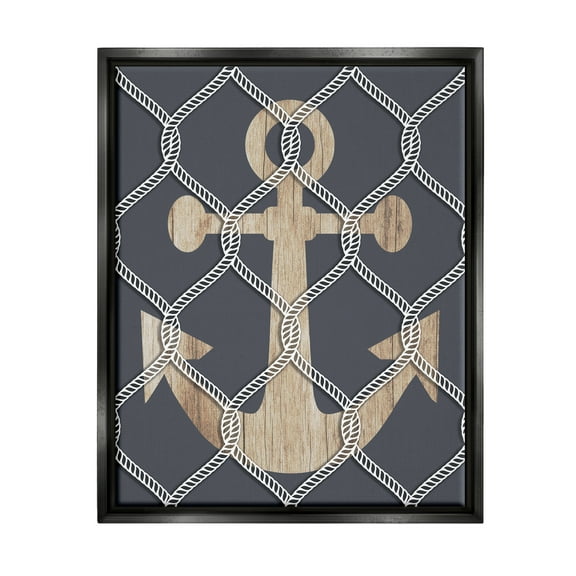 Stupell Nautical Anchor Linked Rope Landscape Painting Black Floater Framed Art Print Wall Art