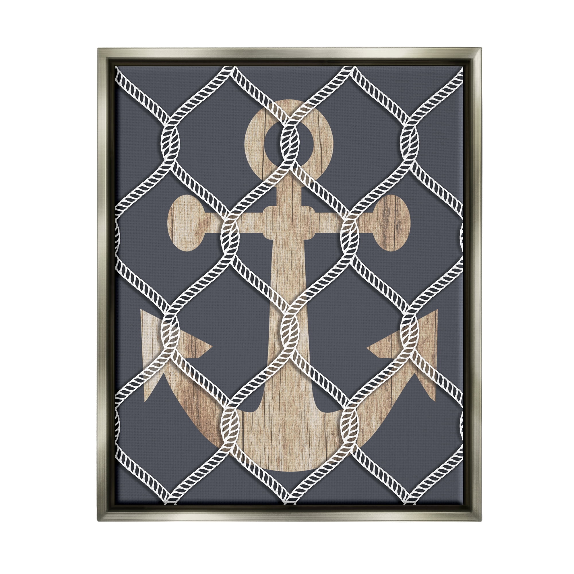 Stupell Nautical Anchor Linked Rope Landscape Painting Gray Floater Framed Art Print Wall Art