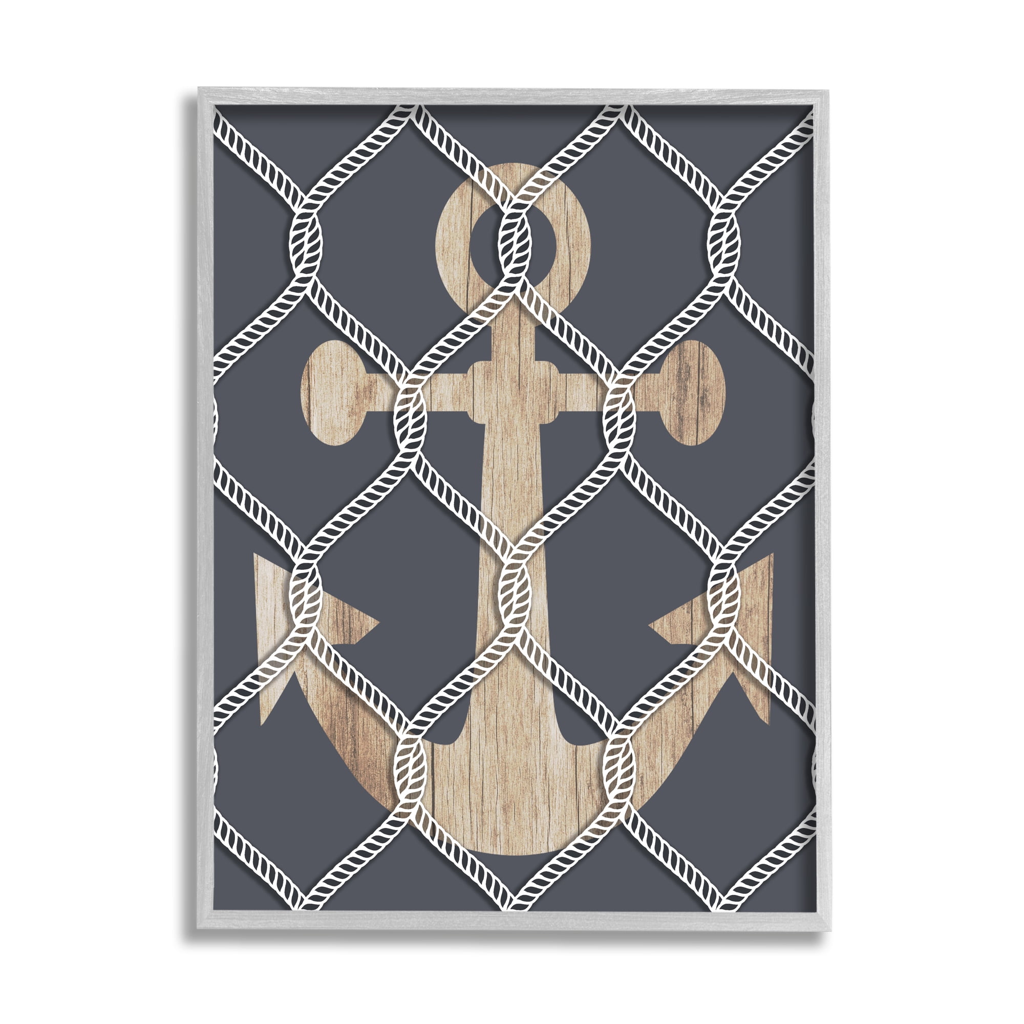 Stupell Nautical Anchor Linked Rope Landscape Painting Gray Framed Art Print Wall Art