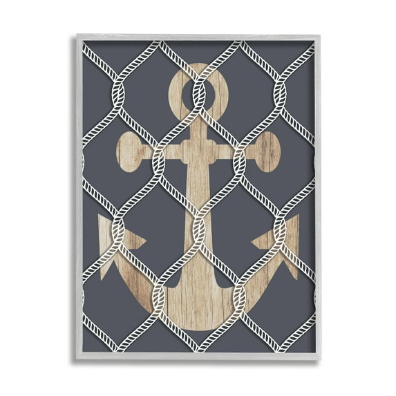 Stupell Nautical Anchor Linked Rope Landscape Painting Gray Framed Art Print Wall Art