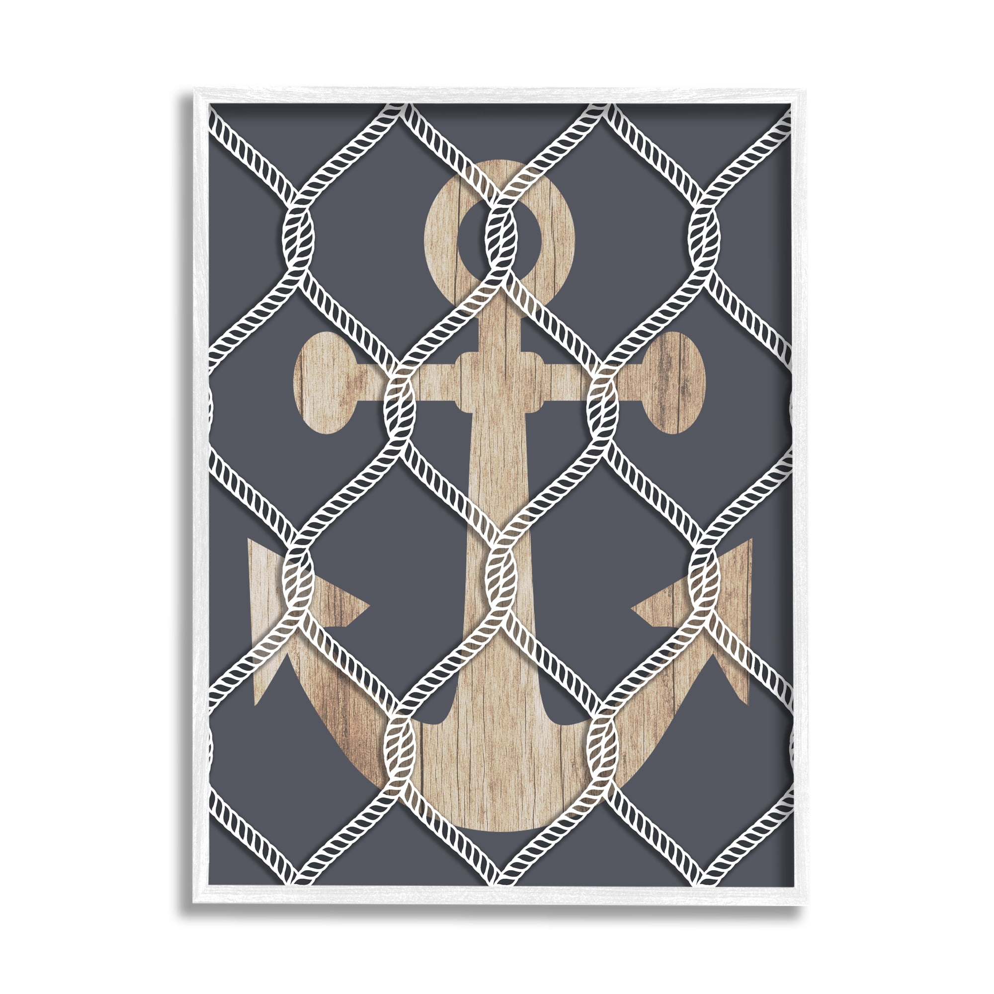 Stupell Nautical Anchor Linked Rope Landscape Painting White Framed Art Print Wall Art