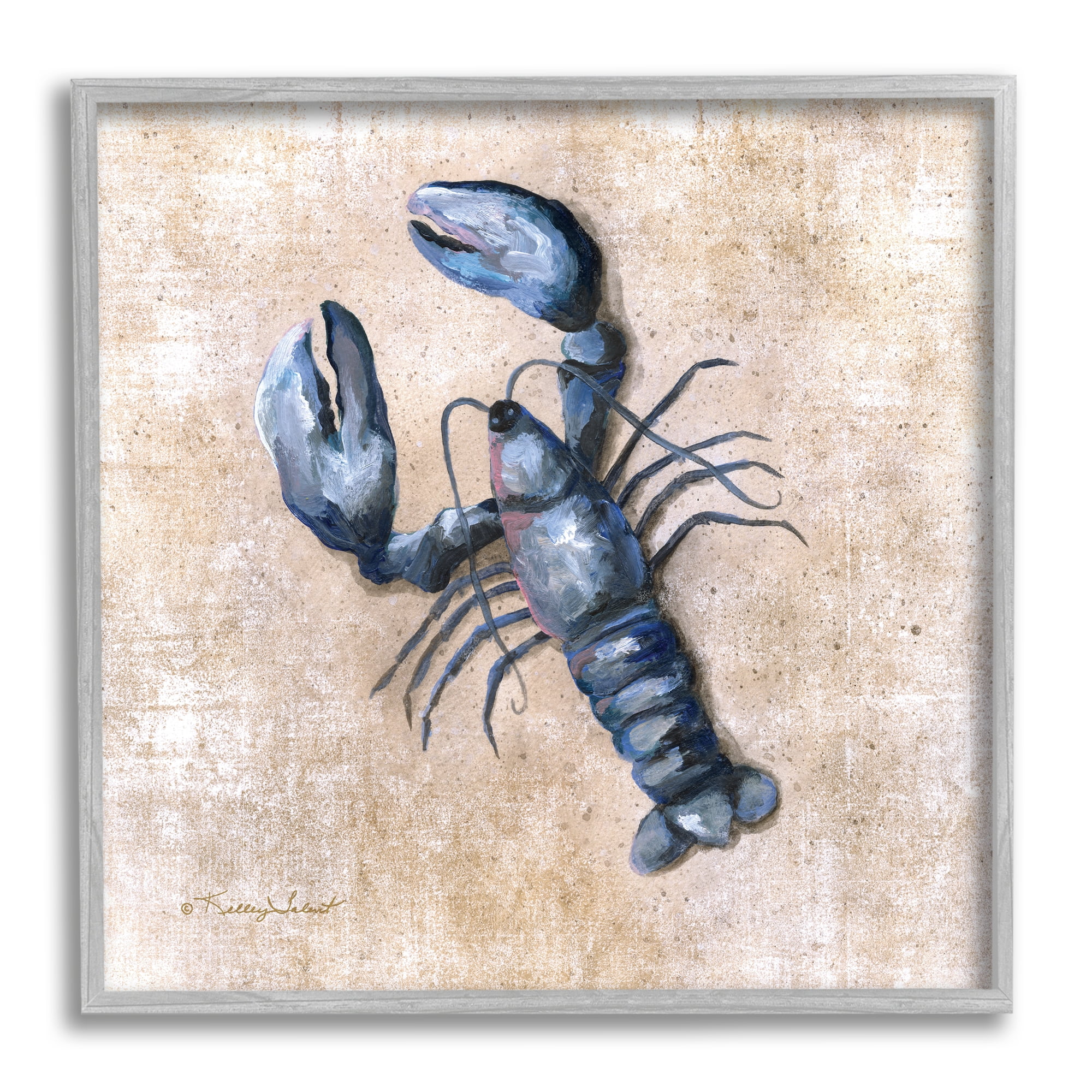 Stupell Nautical Blue Lobster Sea Life Landscape Painting Gray Framed Art Print Wall Art