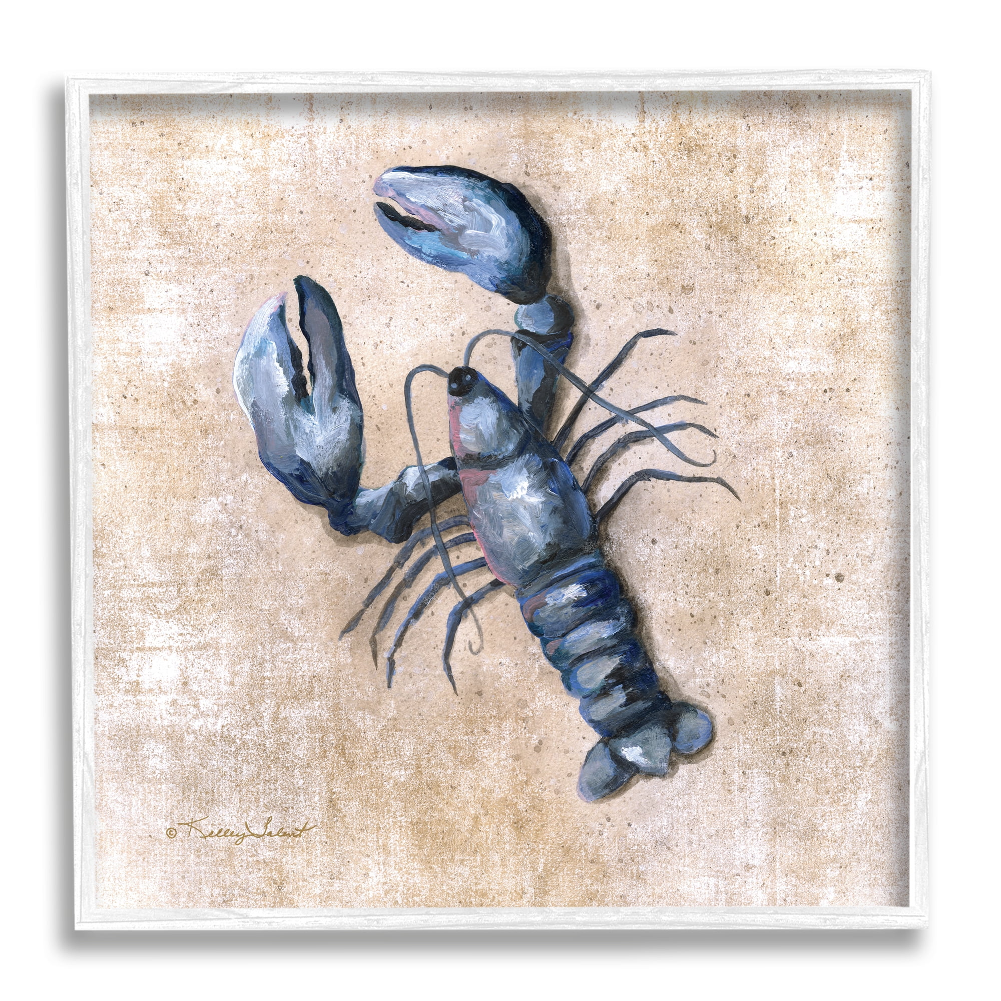 Stupell Nautical Blue Lobster Sea Life Landscape Painting White Framed Art Print Wall Art