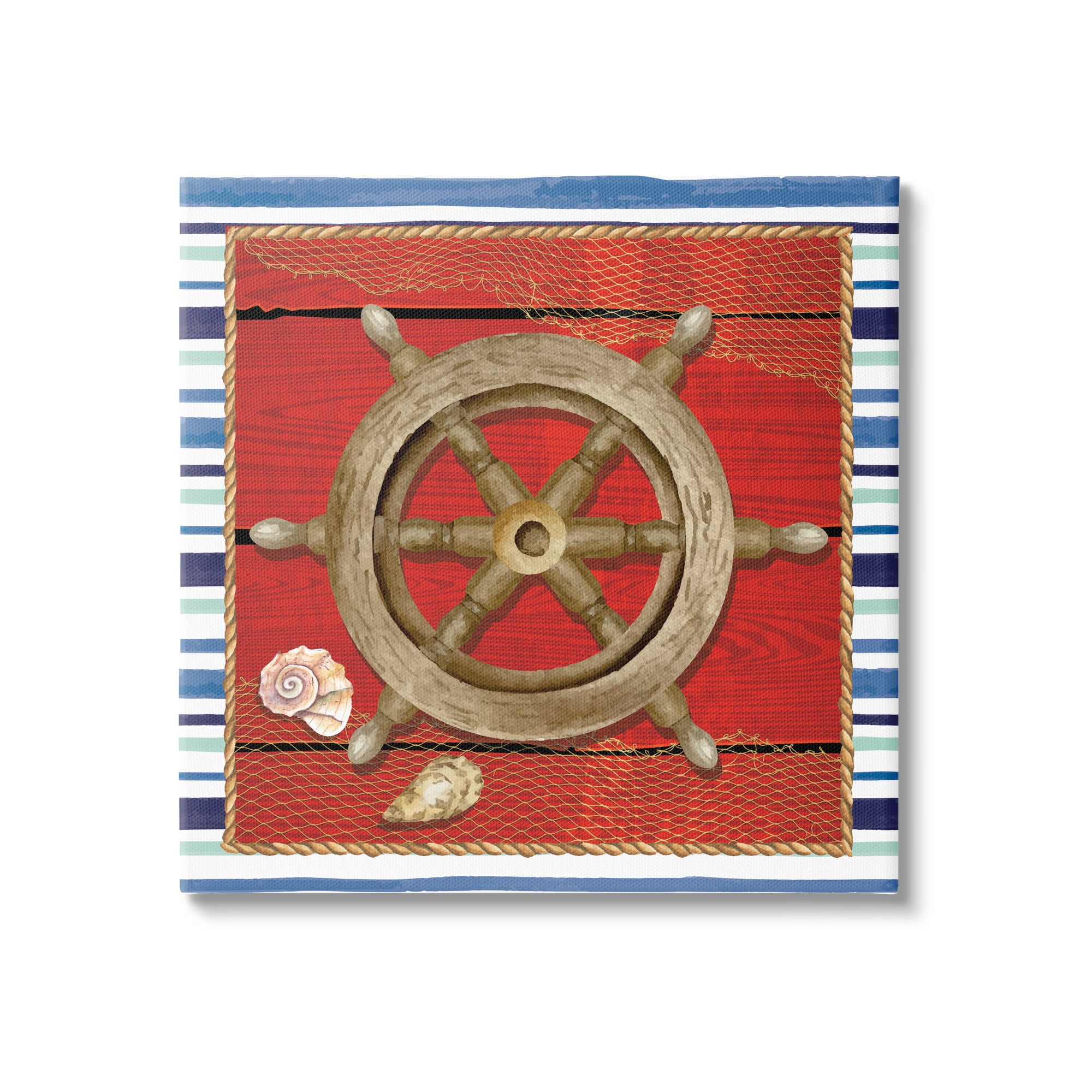 Nautical Boat Helm Striped Maritime Canvas Art, 30 x 30
