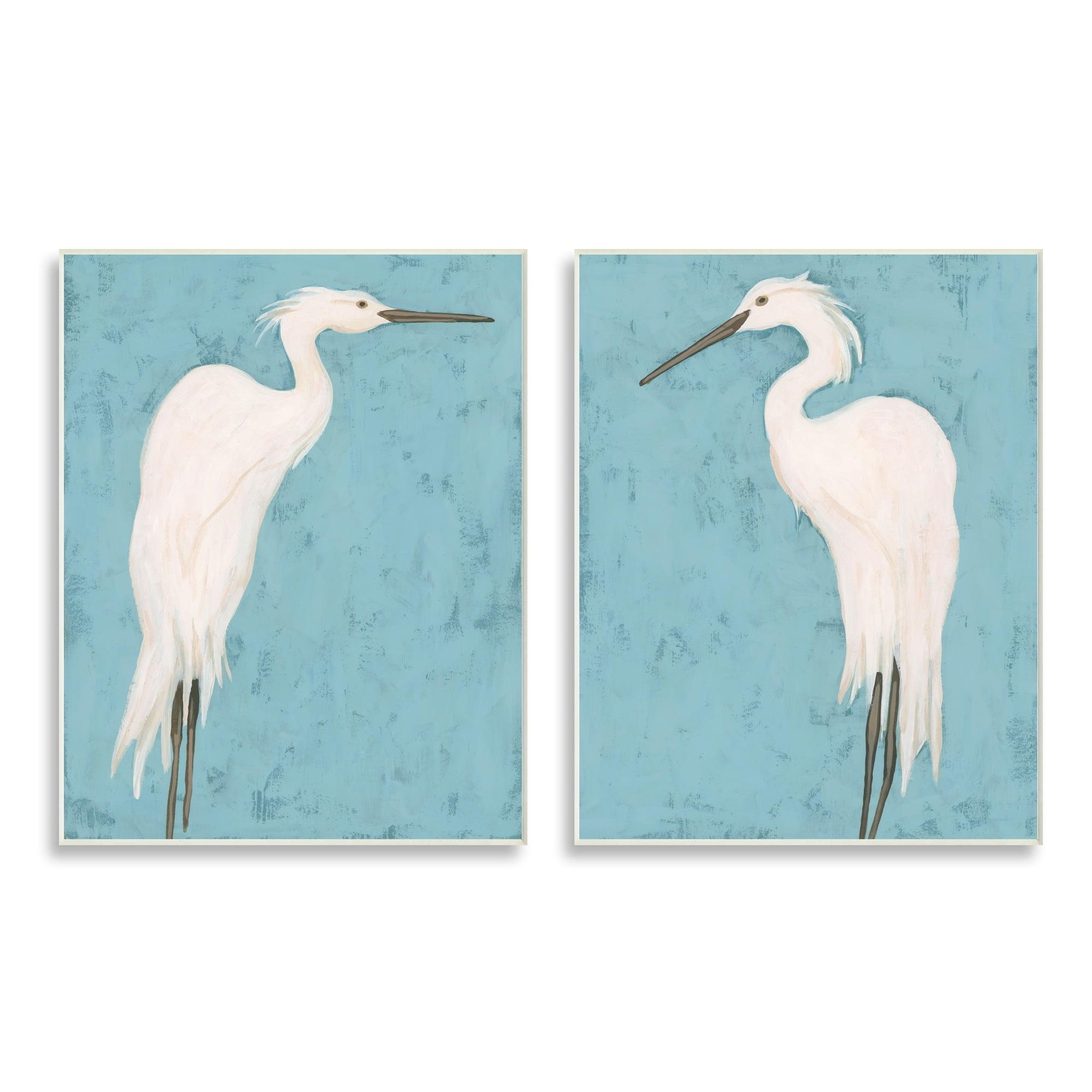 Stupell Nautical Heron Casual Coastal Bird Distressed Blue Painting 2pc Multi Piece Wood Wall Art Set 10 x 15