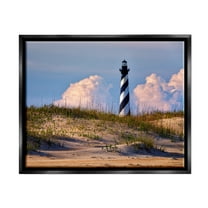 Stupell Nautical Lighthouse Cloudy Dunes Landscape Photography Black Floater Framed Art Print Wall Art