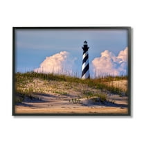 Stupell Nautical Lighthouse Cloudy Dunes Landscape Photography Black Framed Art Print Wall Art