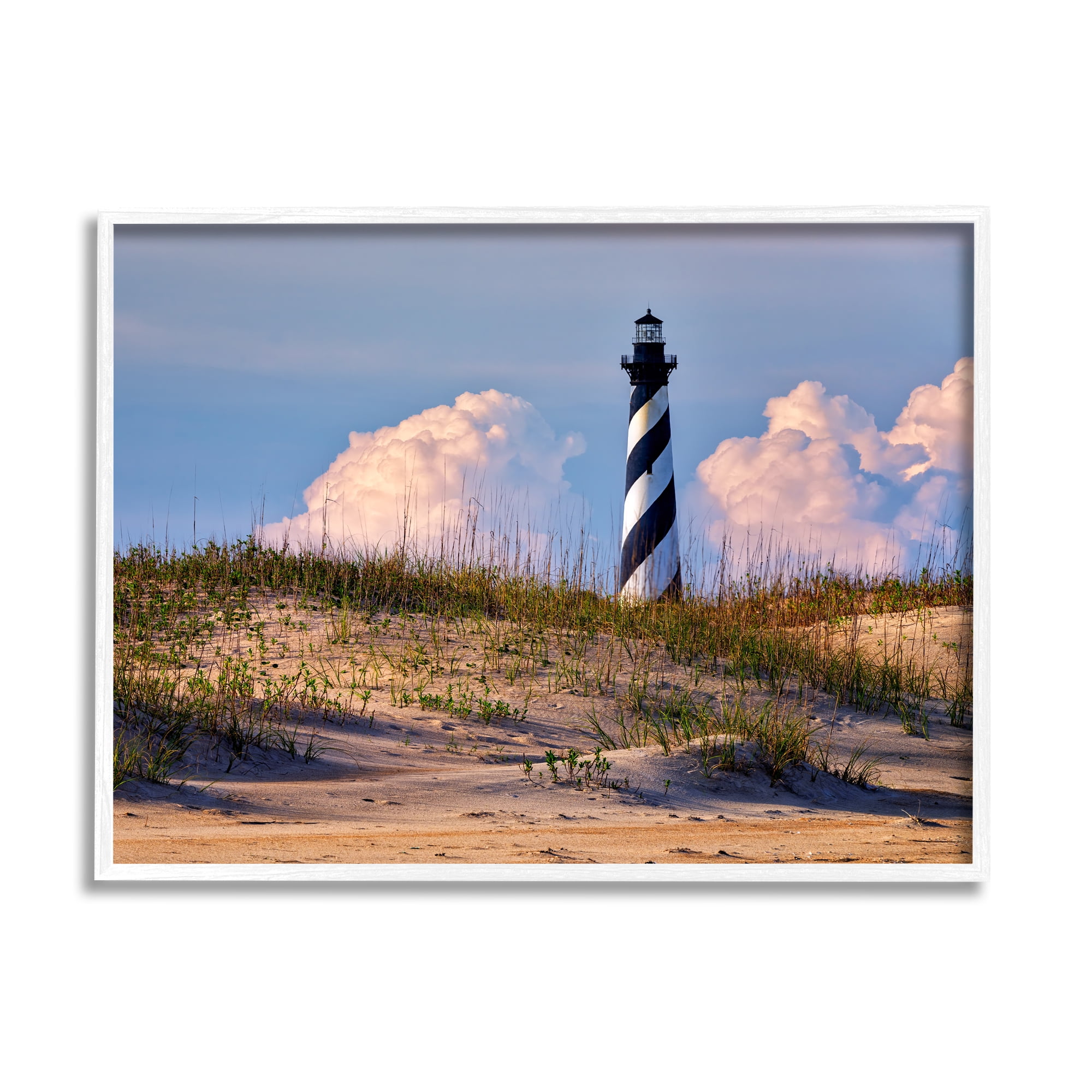 Stupell Nautical Lighthouse Cloudy Dunes Landscape Photography White Framed Art Print Wall Art