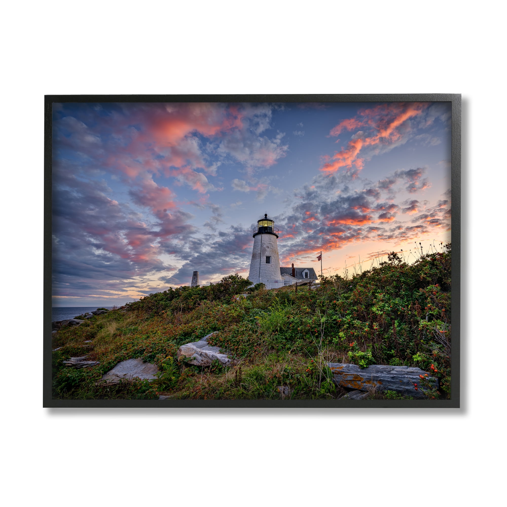 Stupell Nautical Lighthouse Pink Clouds Landscape Landscape Photography Black Framed Art Print Wall Art