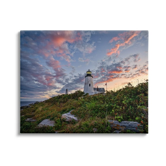 Stupell Nautical Lighthouse Pink Clouds Landscape Landscape Photography Gallery Wrapped Canvas Print Wall Art